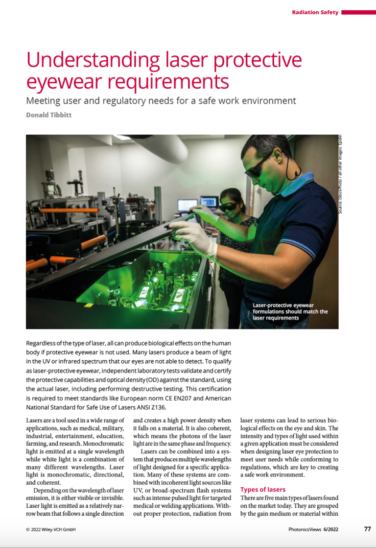 Understanding laser protective eyewear requirements Meeting user and